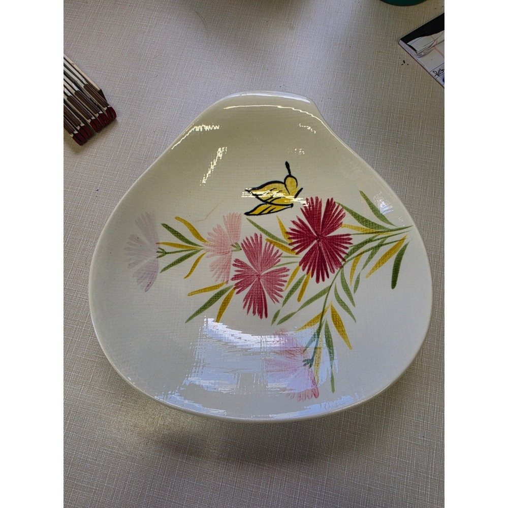 Red Wing Pottery Bob White Hand Painted Floral Butterfly Ceramic Dish USA 4106
